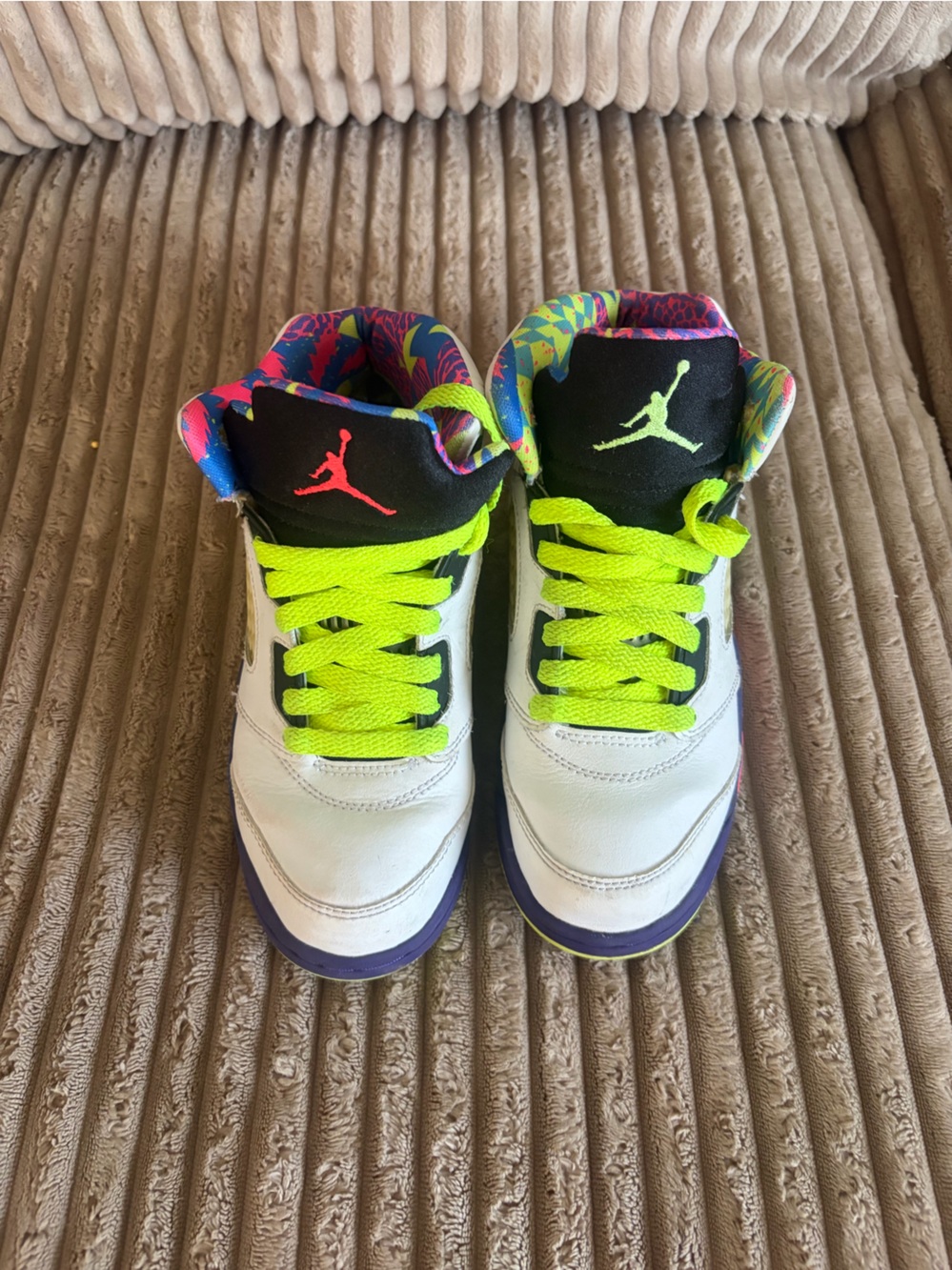 Jordan Kids White Neon Yellow Multicolor Retro Sneakers